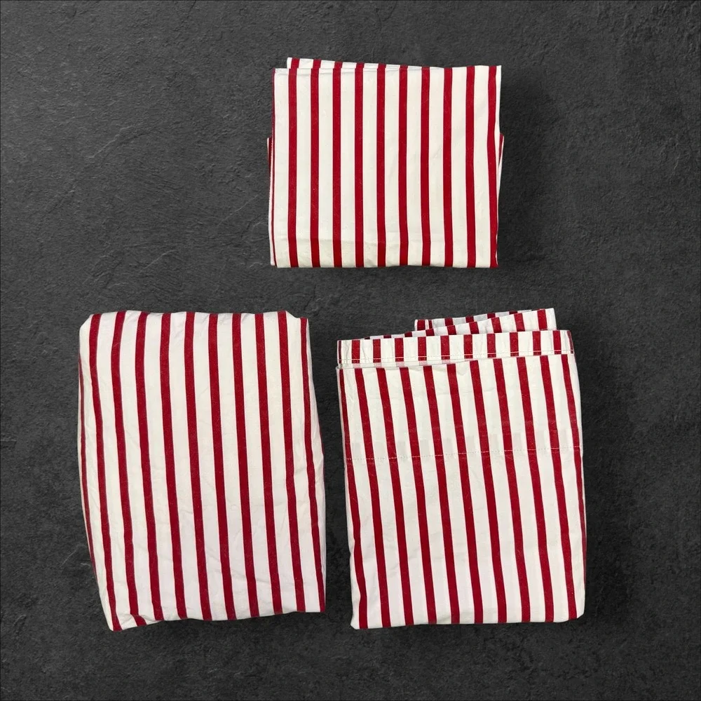 Lauren Ralph Lauren Vintage Twin Sheet Set Red White Stripe 100% Cotton 3pc